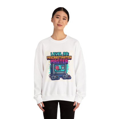 Crewneck Sweatshirt — "Level 99: Procrastination Master" Retro Gamer Graphic