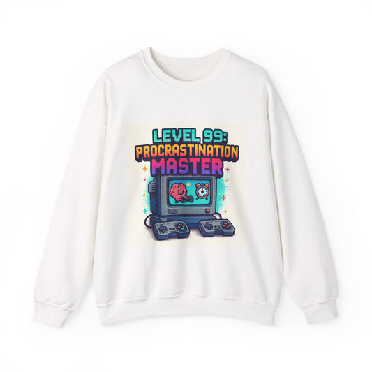 Crewneck Sweatshirt — "Level 99: Procrastination Master" Retro Gamer Graphic