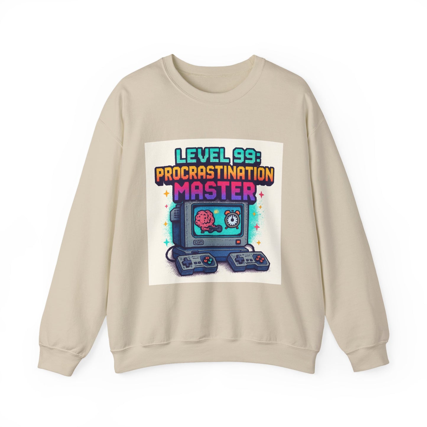 Crewneck Sweatshirt — "Level 99: Procrastination Master" Retro Gamer Graphic