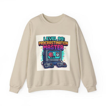 Crewneck Sweatshirt — "Level 99: Procrastination Master" Retro Gamer Graphic