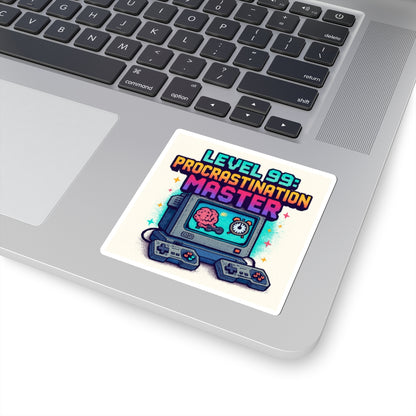Procrastination Master Sticker — "Level 99" Retro Gaming Kiss-Cut