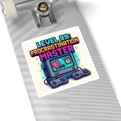 Procrastination Master Sticker — "Level 99" Retro Gaming Kiss-Cut