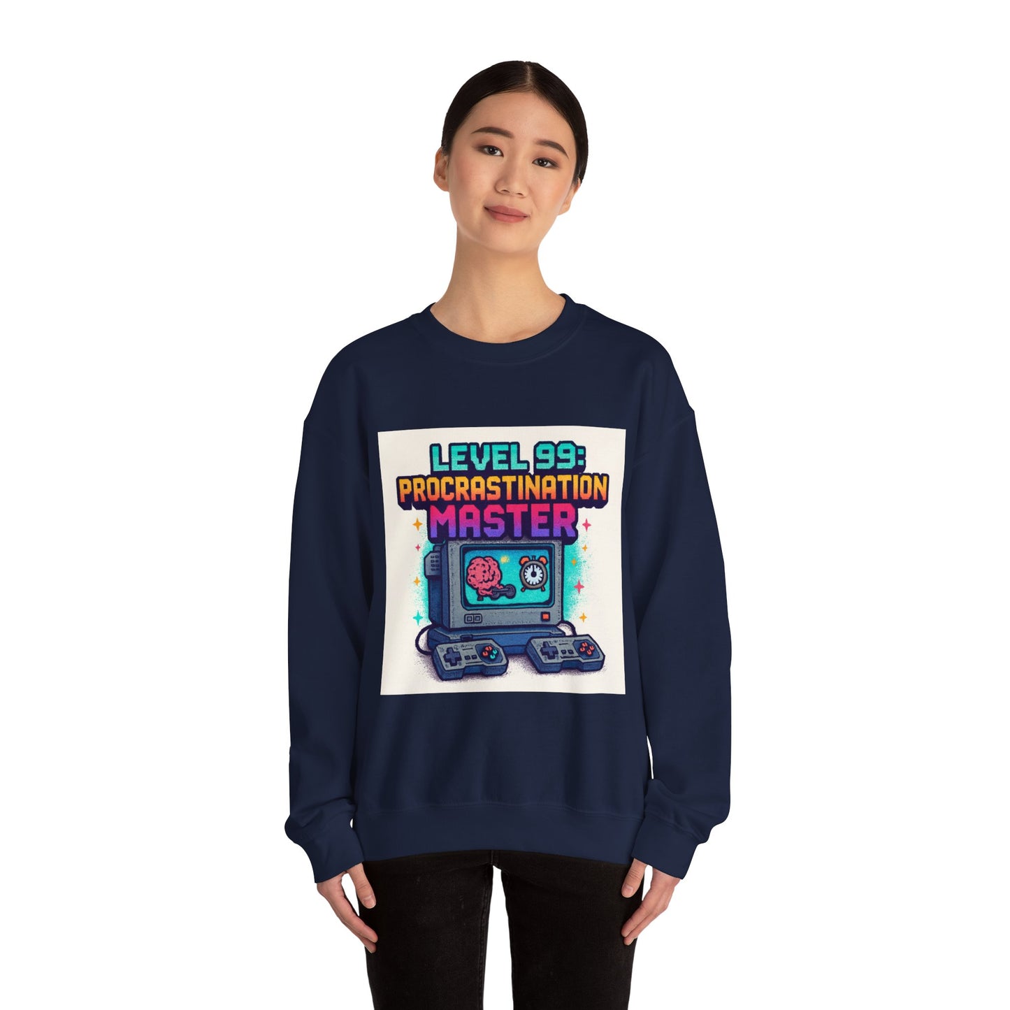 Crewneck Sweatshirt — "Level 99: Procrastination Master" Retro Gamer Graphic