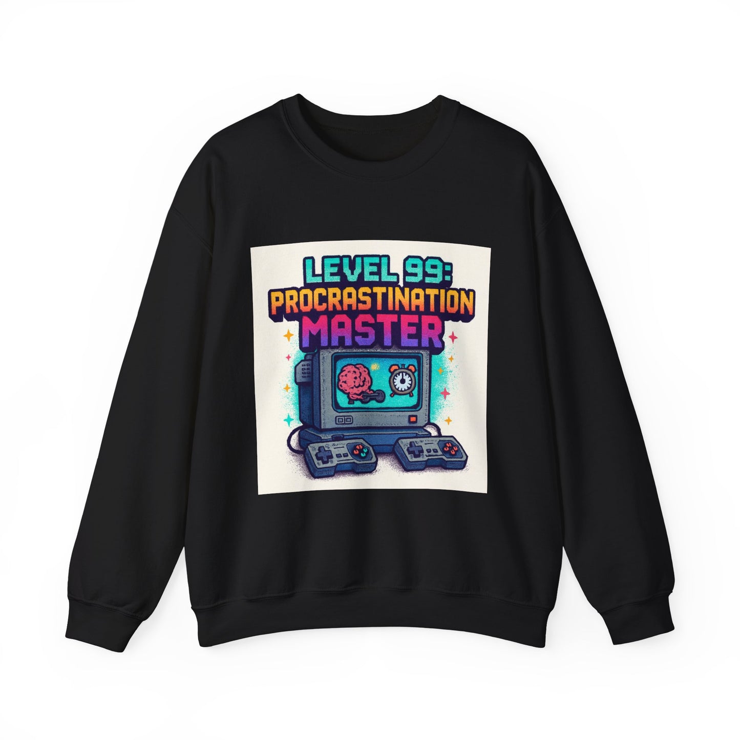 Crewneck Sweatshirt — "Level 99: Procrastination Master" Retro Gamer Graphic
