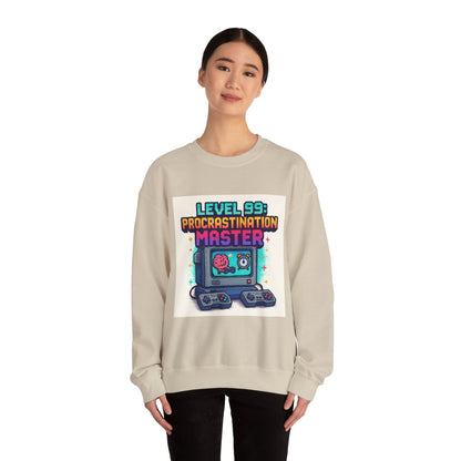 Crewneck Sweatshirt — "Level 99: Procrastination Master" Retro Gamer Graphic