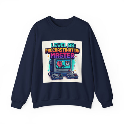 Crewneck Sweatshirt — "Level 99: Procrastination Master" Retro Gamer Graphic