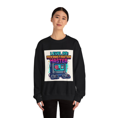 Crewneck Sweatshirt — "Level 99: Procrastination Master" Retro Gamer Graphic