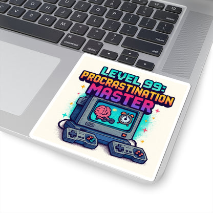 Procrastination Master Sticker — "Level 99" Retro Gaming Kiss-Cut