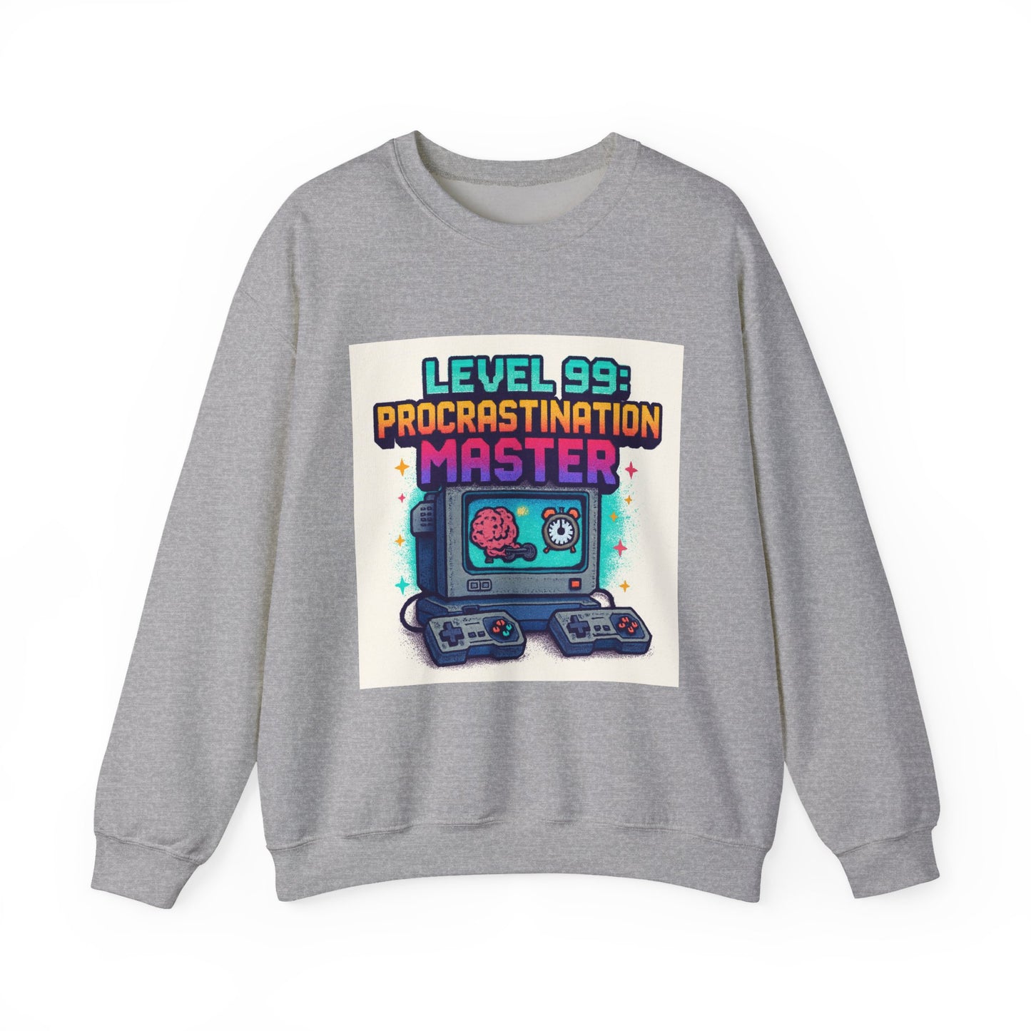 Crewneck Sweatshirt — "Level 99: Procrastination Master" Retro Gamer Graphic